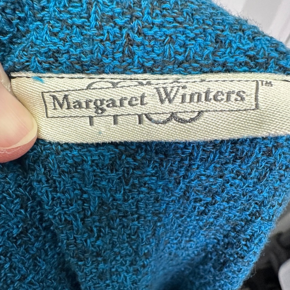 Margaret Winters Teal Black Textured Cowl Neck Pocket Tunic Top Size S - Picture 3 of 8
